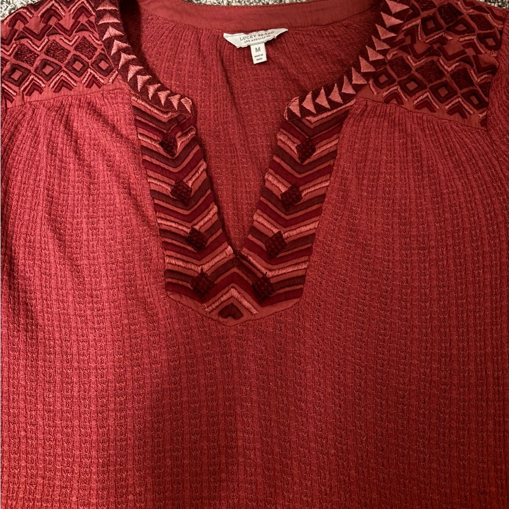 Lucky Brand Women's Red Embroidered Top, Medium, EUC